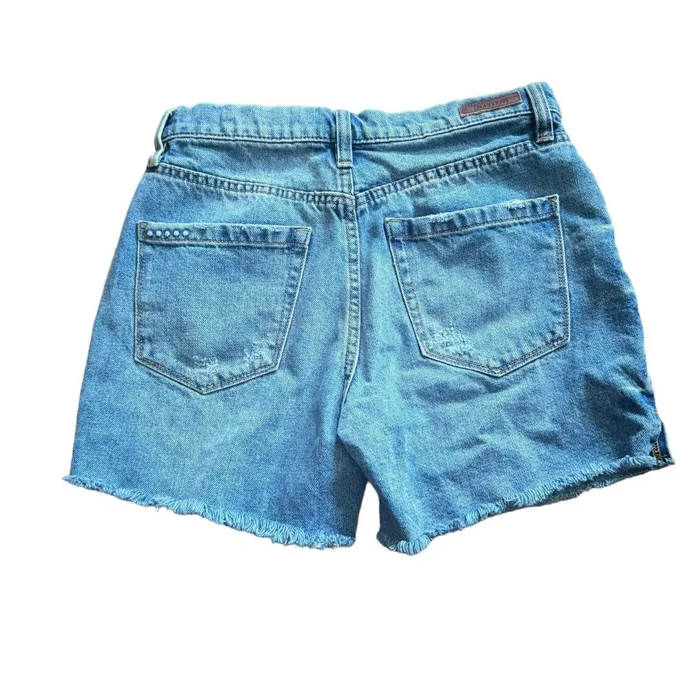 BLANK NYC Bahama Mama Short Denim Jean Shorts Distressed Raw Hem Festival 25